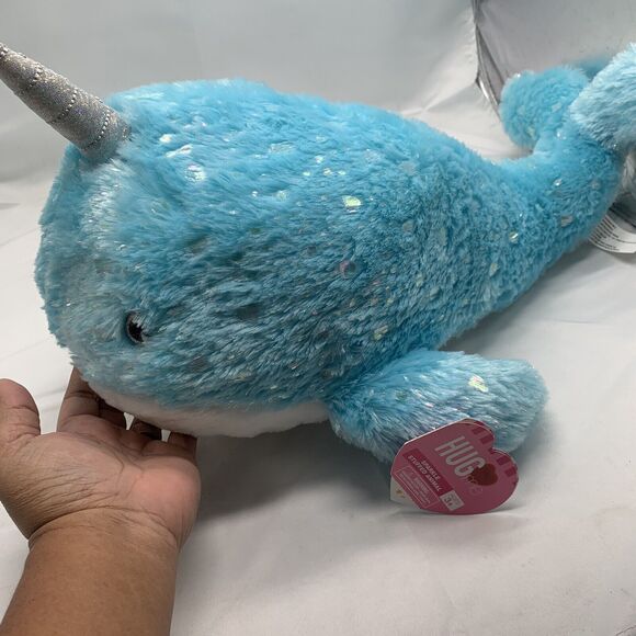 Unicorn Whale Narwhal Plush Stuffed Animal Toy Blue Hug Me Valentines 20" - Picture 10 of 14